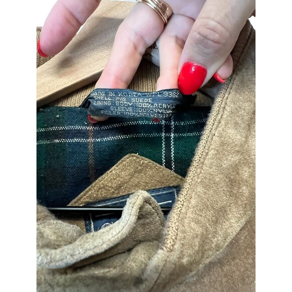 Men's Vintage Crew Tan Pig Suede Leather Plaid Lined Bomber Jacket Size 46 - Picture 14 of 16